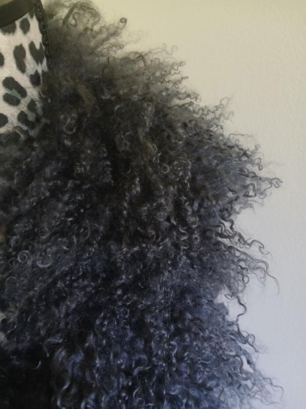 NWOT Curly Mongolian Lamb Fur Collar-dark gray-lined on back - Picture 2 of 2